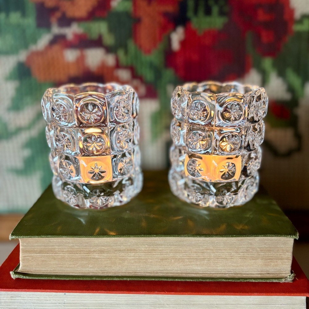 Vintage Votive Glass Candle Holders Set of 2 Tea Light Candles Star Scalloped